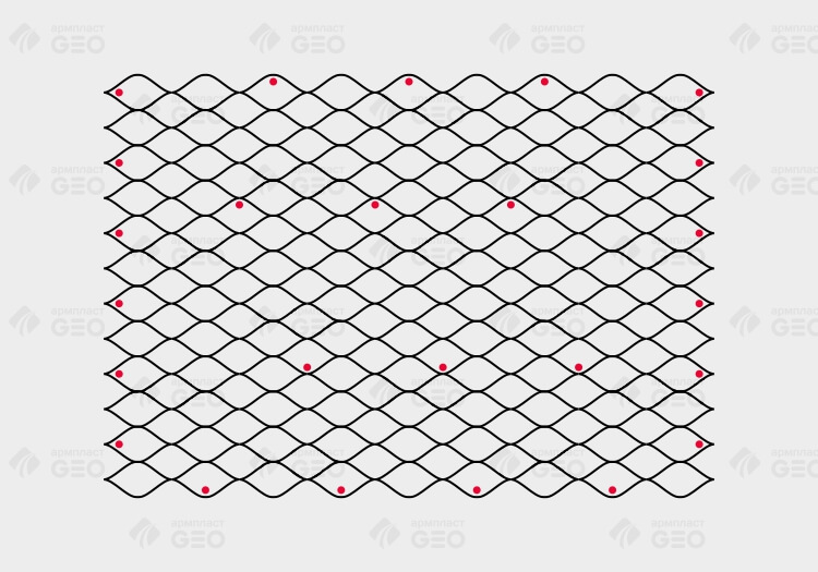 Схема монтажа объемной георешетки с помощью стеклопластикового анкера при горизонтальном растяжении